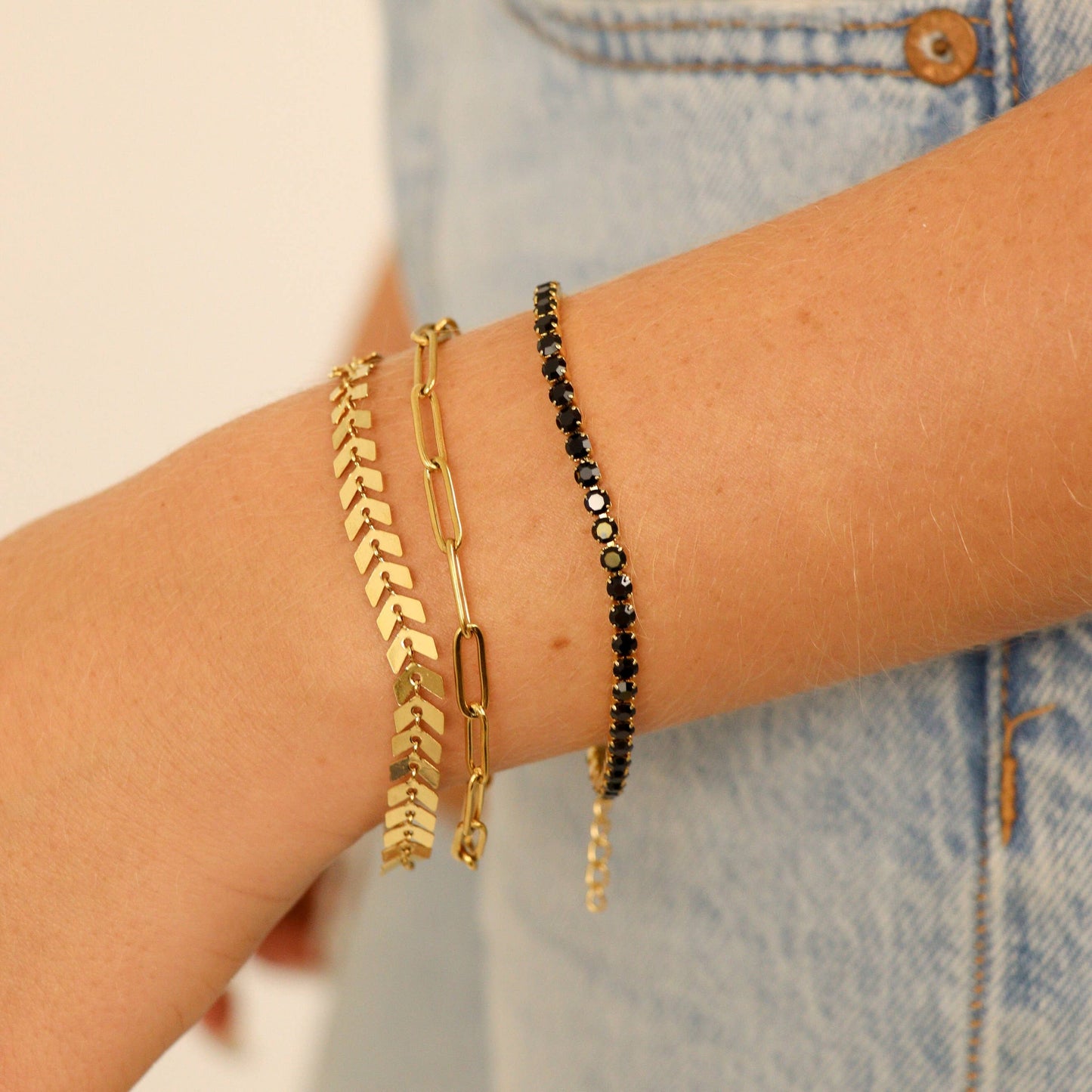 Black Tennis Chain Bracelet | Gold