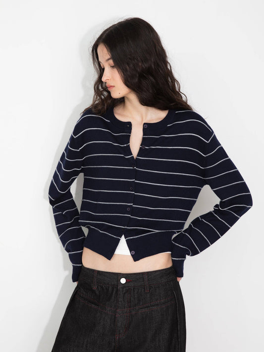 Striped Long-Sleeve Knit Cardigan | Two Colours