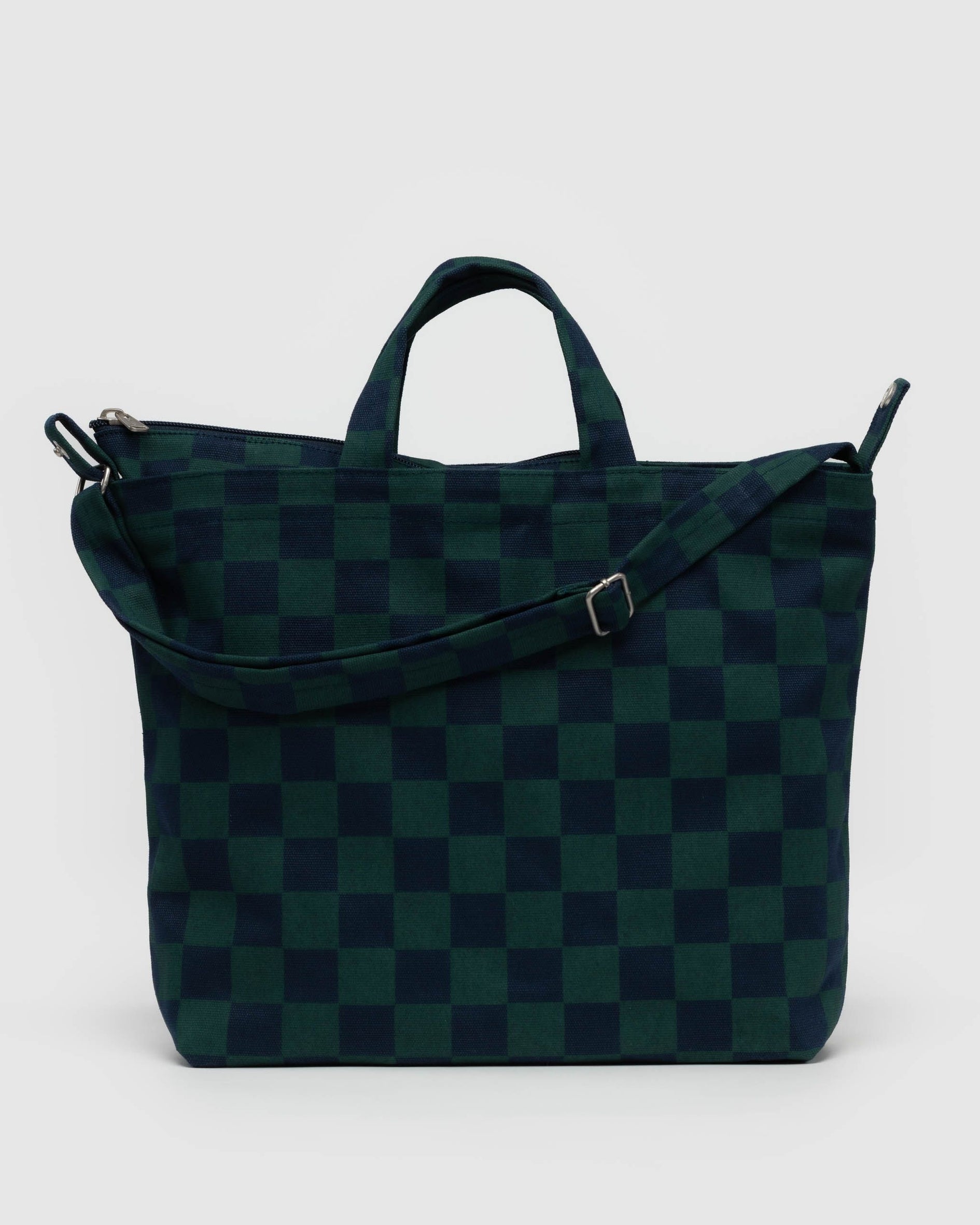 Horizontal Zip Duck Bag | Navy Green Checks