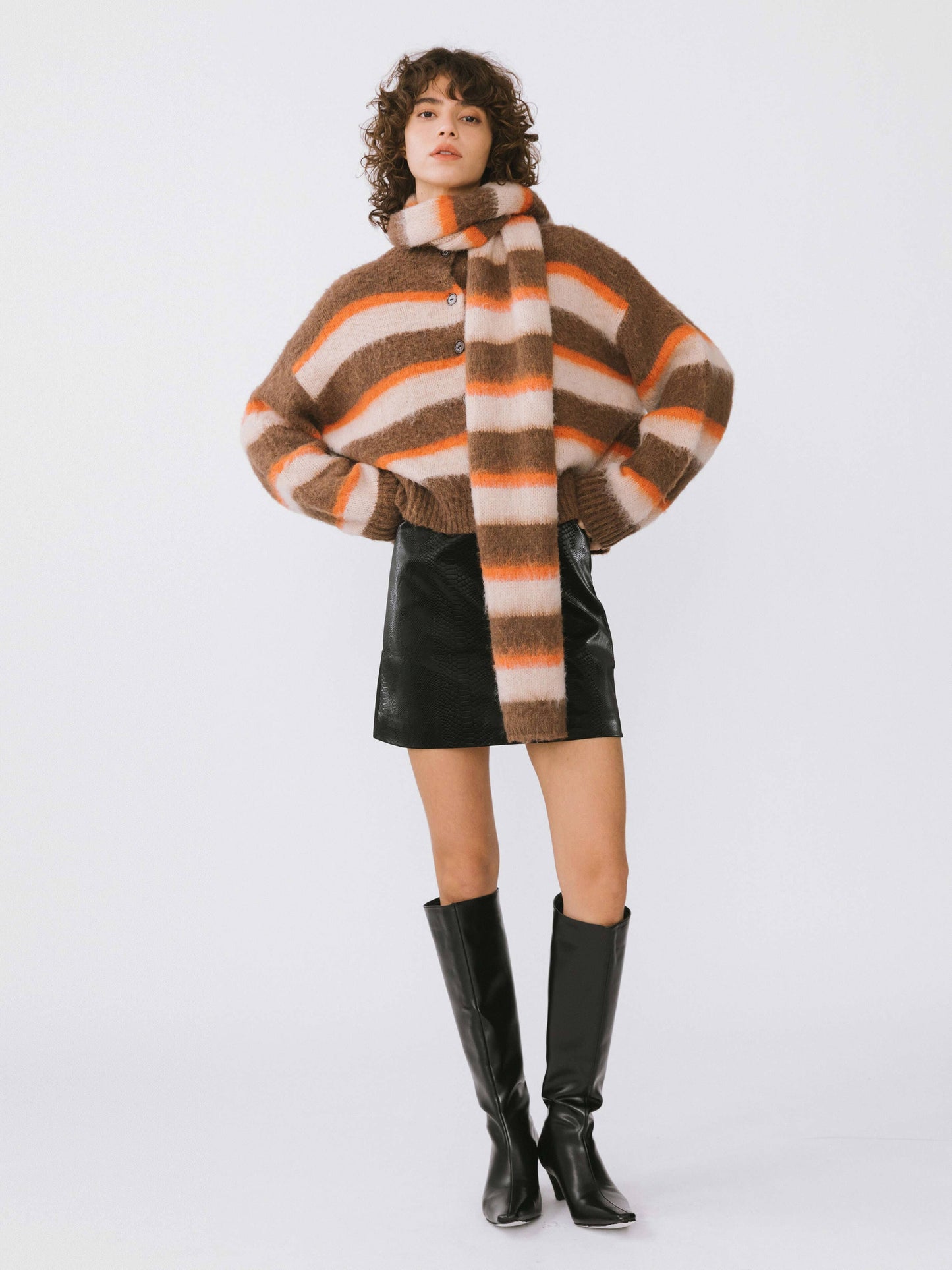 Stripe Wool Knit Cardigan/Scarf Set | Various Colours