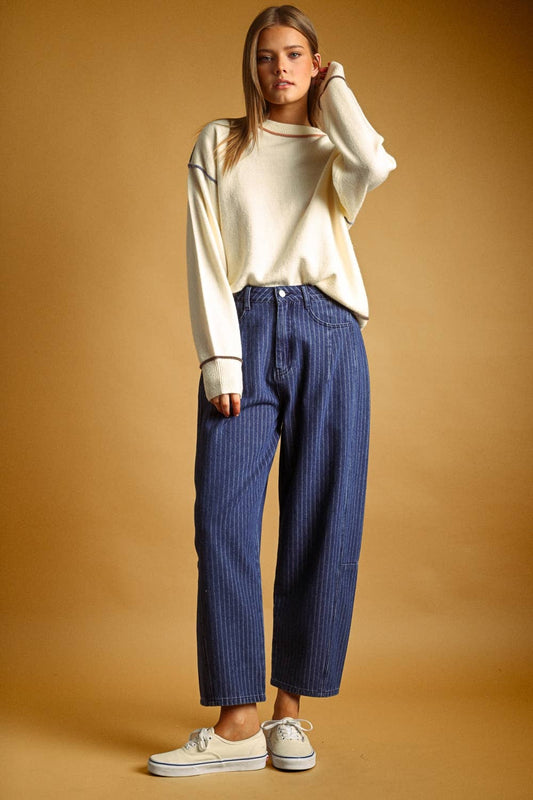 Multi Contrast Piping Knit Jumper | Cream