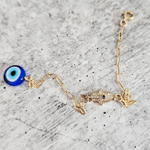 Dainty Hamsa Evil Eye Bracelet | Gold + Crystal