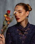 Beaded Brocade Garden Earrings | Lilac Teal