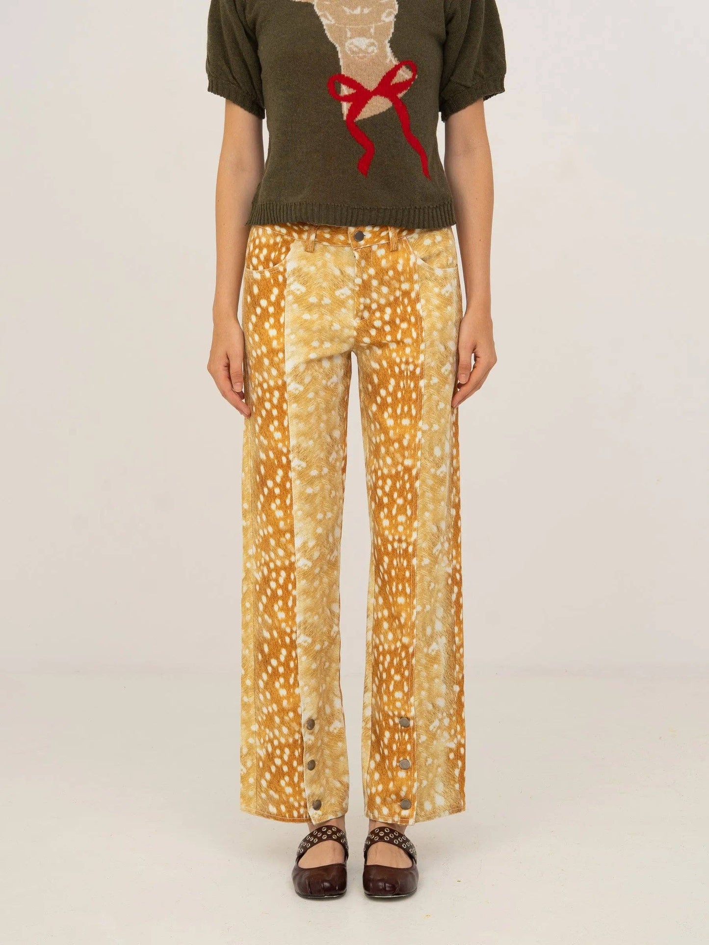 Deer Print Denim Jeans