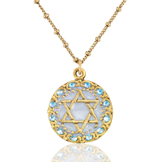 Light Blue Magen David Crystal Embellished Necklace