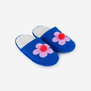 Flower Pom Slide Slippers | Cobalt