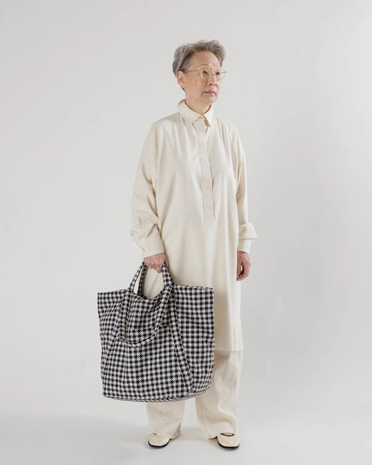 Travel Cloud Bag | Black & White Pixel Gingham in