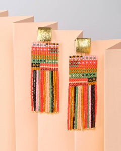 Beaded Handwoven Striped Knit Fringe Earrings | Sweet Escape