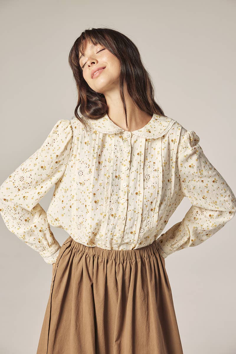 Peter Pan Collar Blouse | Yellow & Olive