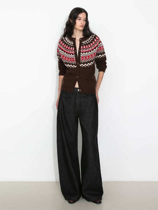 Fair Isle Knit Cardigan | 100% Wool