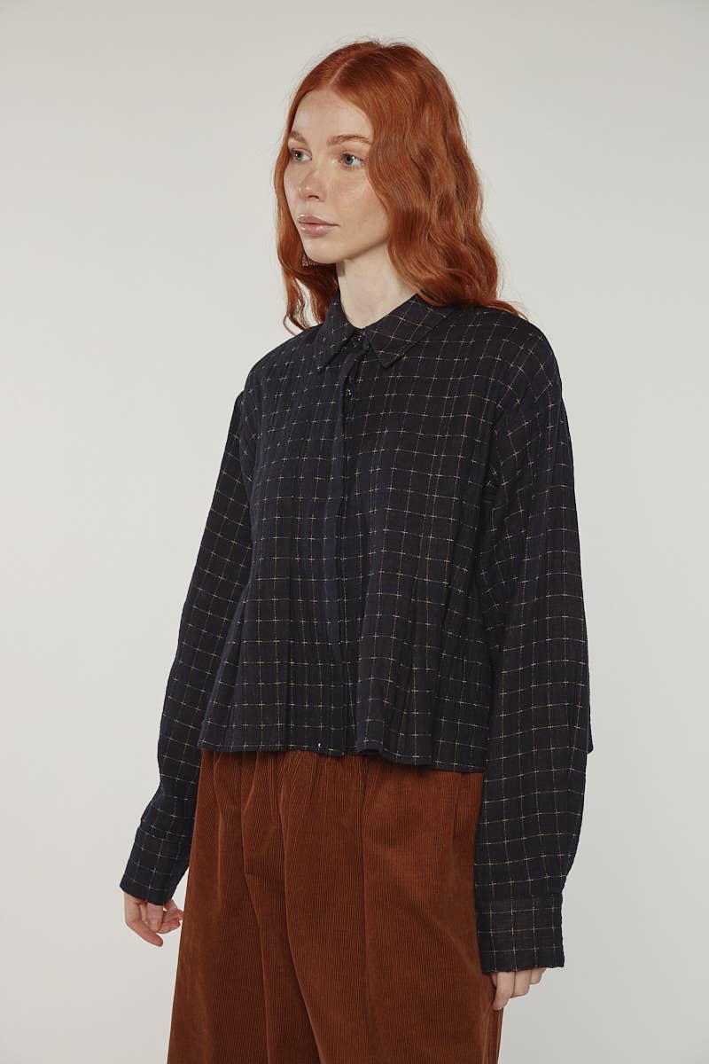 Cotton Pleated Blouse | Black