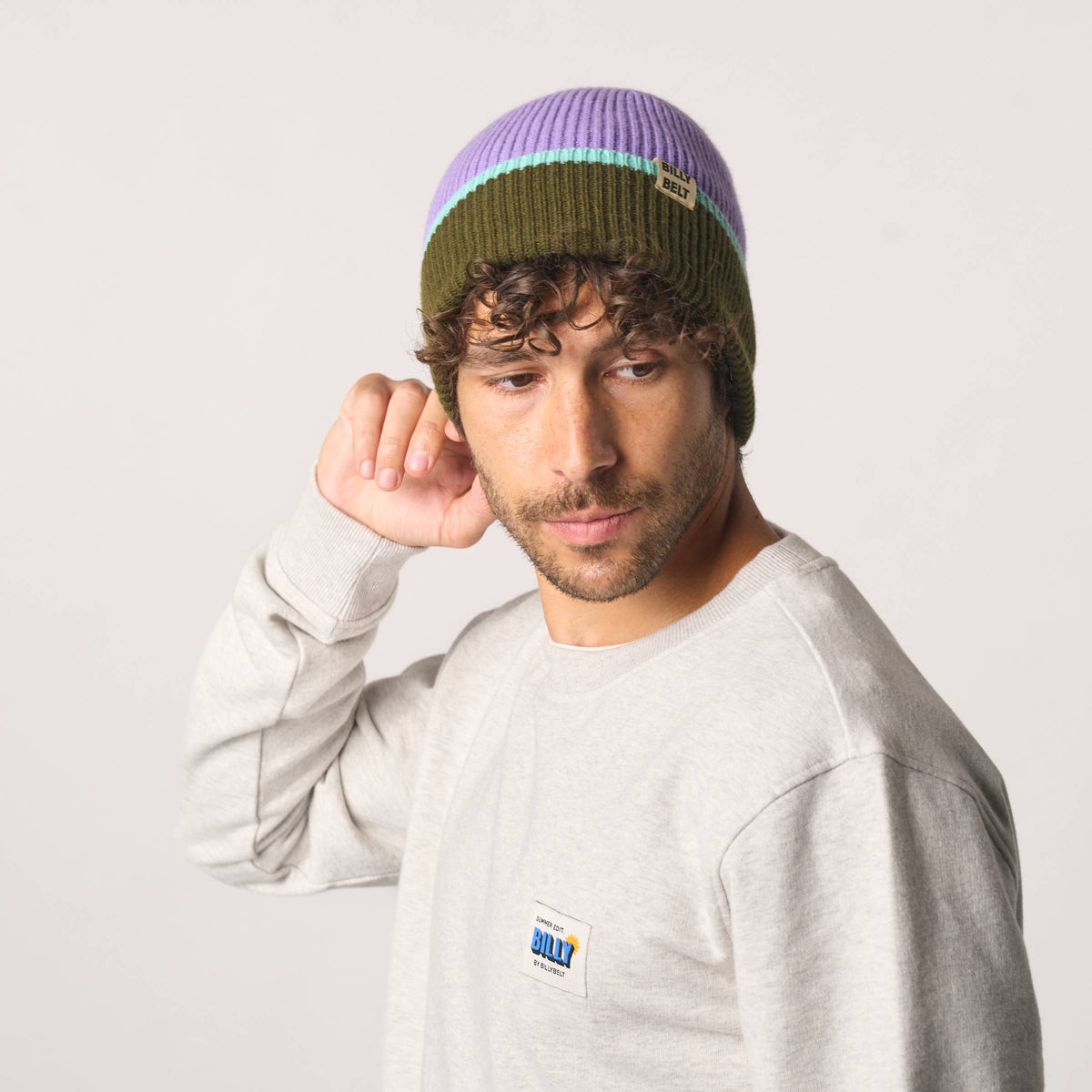 Wool Beanie | Purple Khaki & Mint