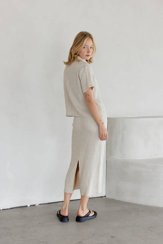 Miranda Skirt | Textured Midi Skirt with Back Slit