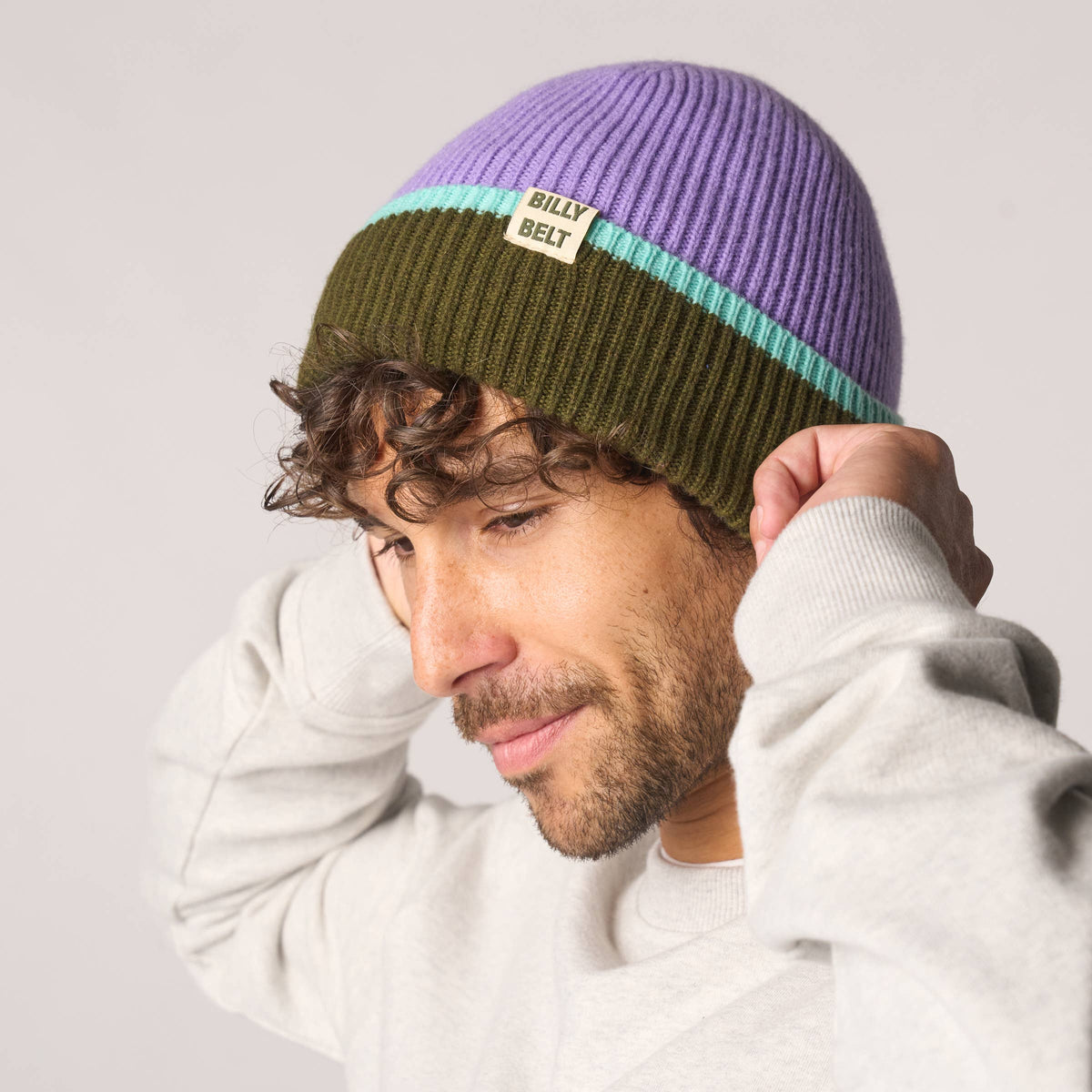 Wool Beanie | Purple Khaki & Mint