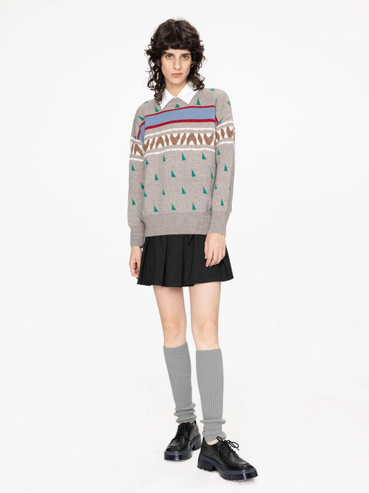 Geometric Patterned Jacquard Knit Sweater