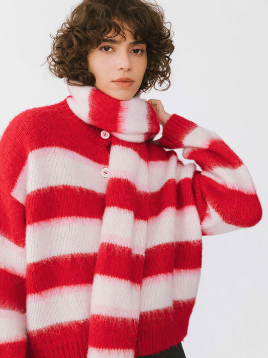 Stripe Wool Knit Cardigan/Scarf Set | Various Colours