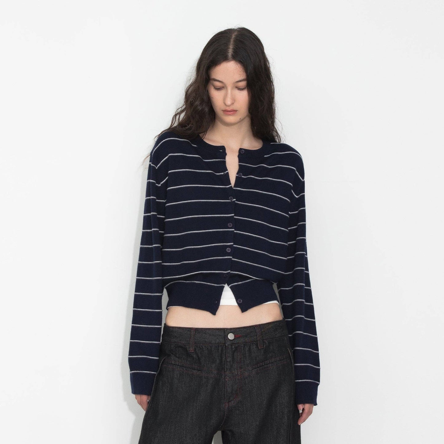 Striped Long-Sleeve Knit Cardigan | Two Colours