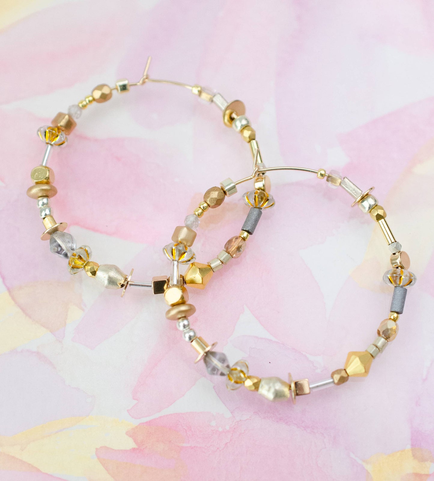 Gold and Silver Large beaded Hoops