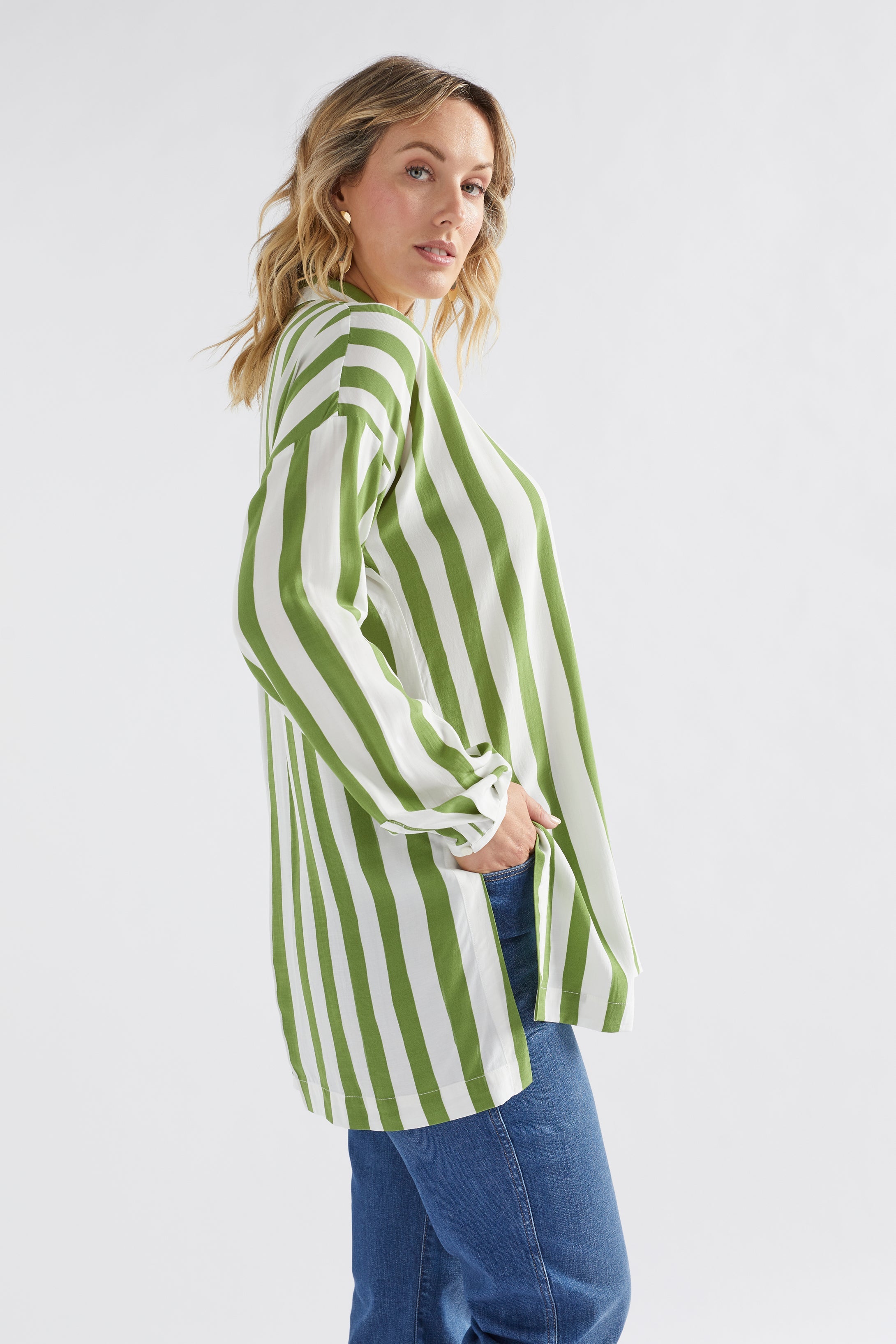 Tilbe Shirt | Green-White Paint Stripe