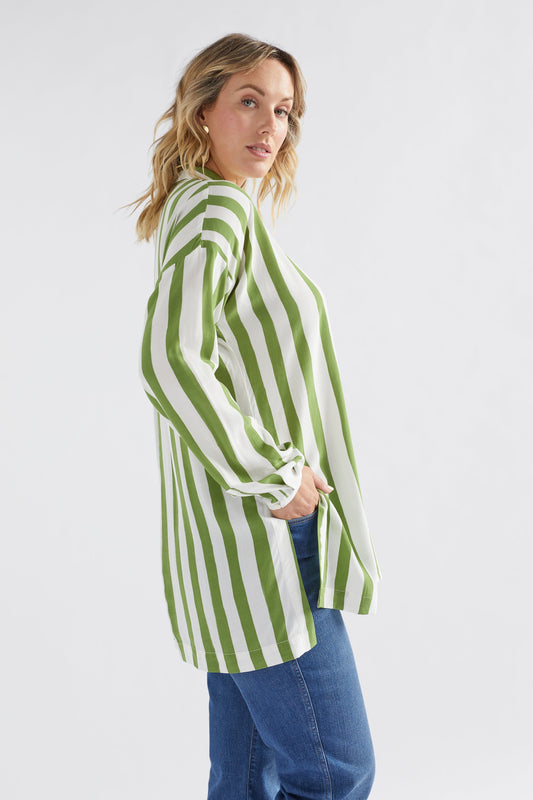 Tilbe Shirt | Green-White Paint Stripe