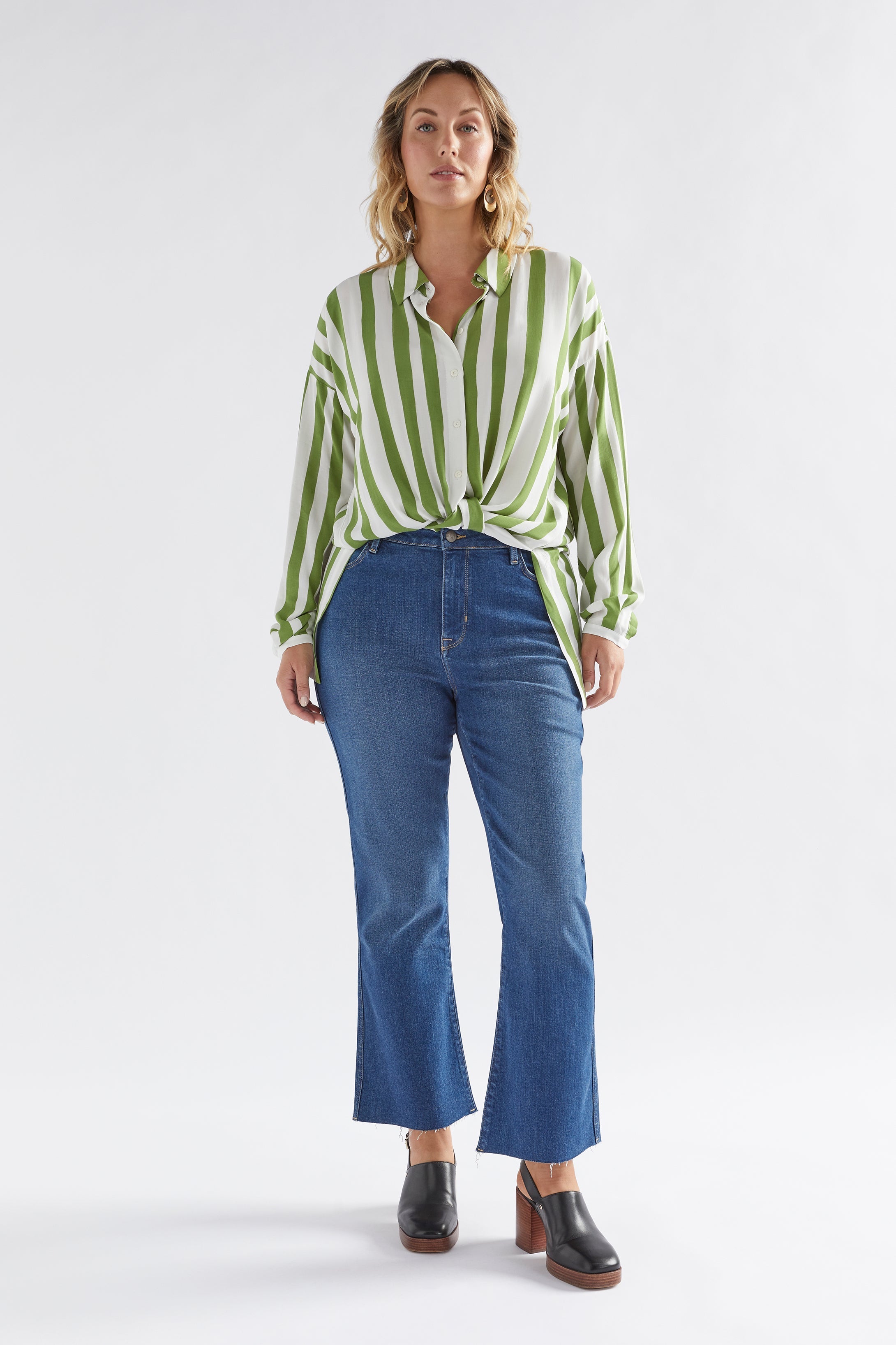 Tilbe Shirt | Green-White Paint Stripe