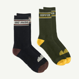 Old Mate and Ripper Organic Cotton Crew Sock | Mens Black and Olive