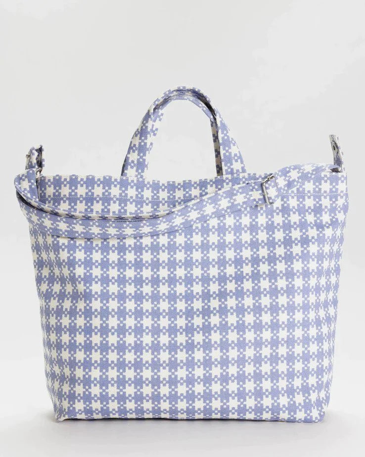 Horizontal Zip Duck Bag | Blue Pixel Gingham