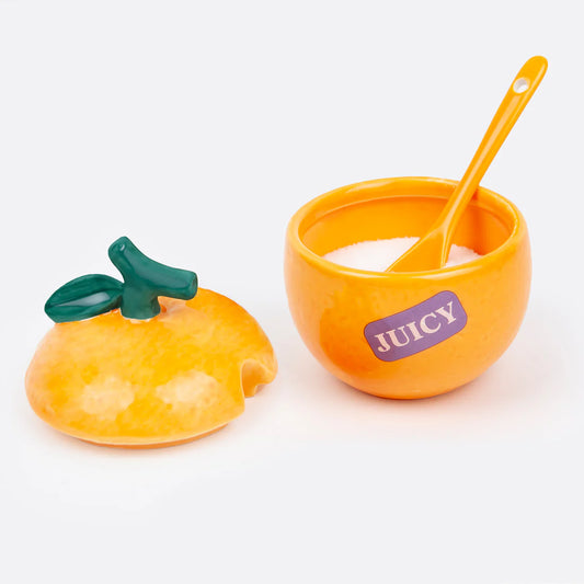 Orange Sugar Bowl with Spoon