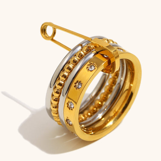 safety pin stacking ring | gold & silver