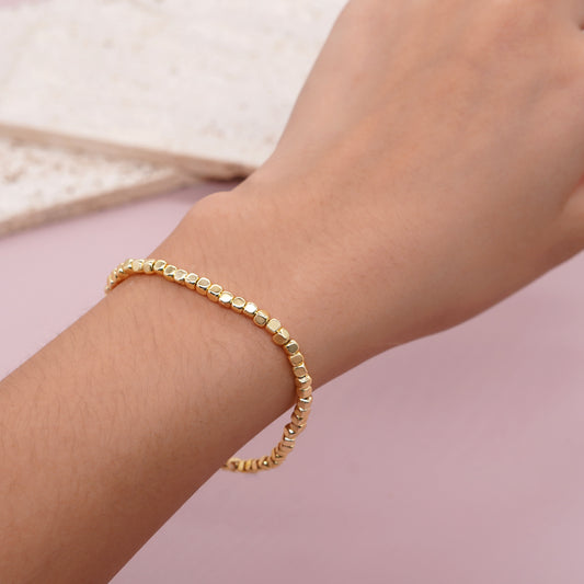 Gold Cube Bead Bracelet | Elastic
