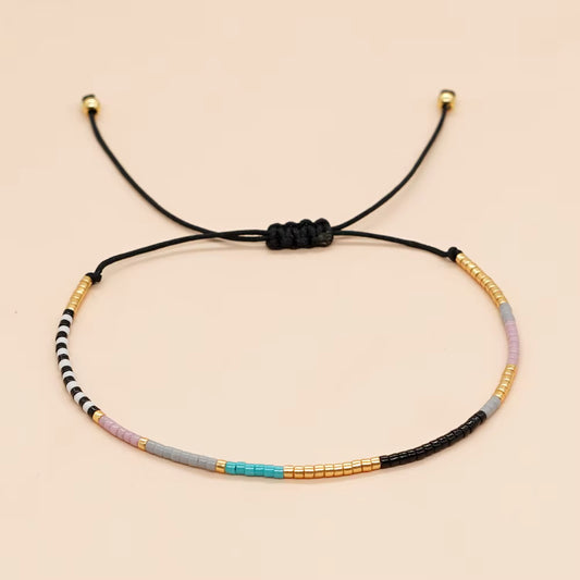 Miyuki Bead Slider Bracelet | Black + Gold Multi