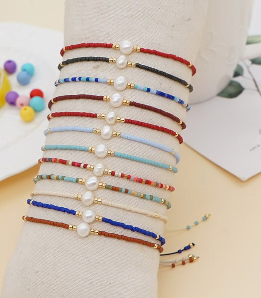 Bead & Pearl Slider Bracelet | multi various colours