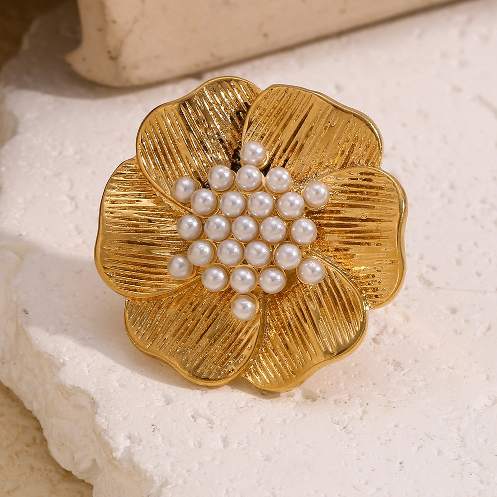 Chunky Flower Pearl Ring | Various Colours