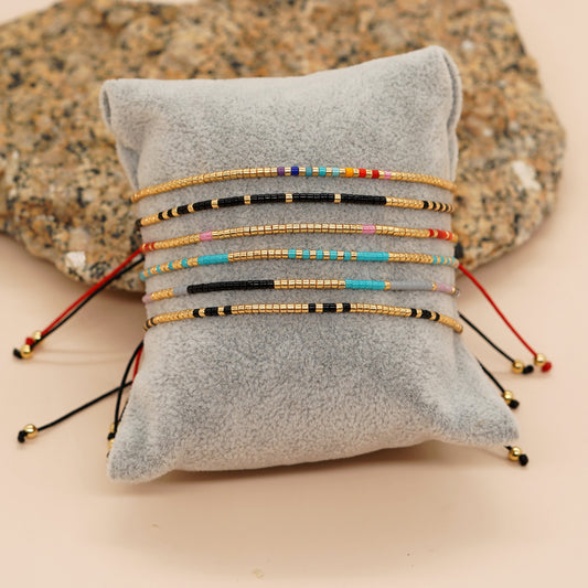 Miyuki Bead Slider Bracelet | Black + Gold Multi