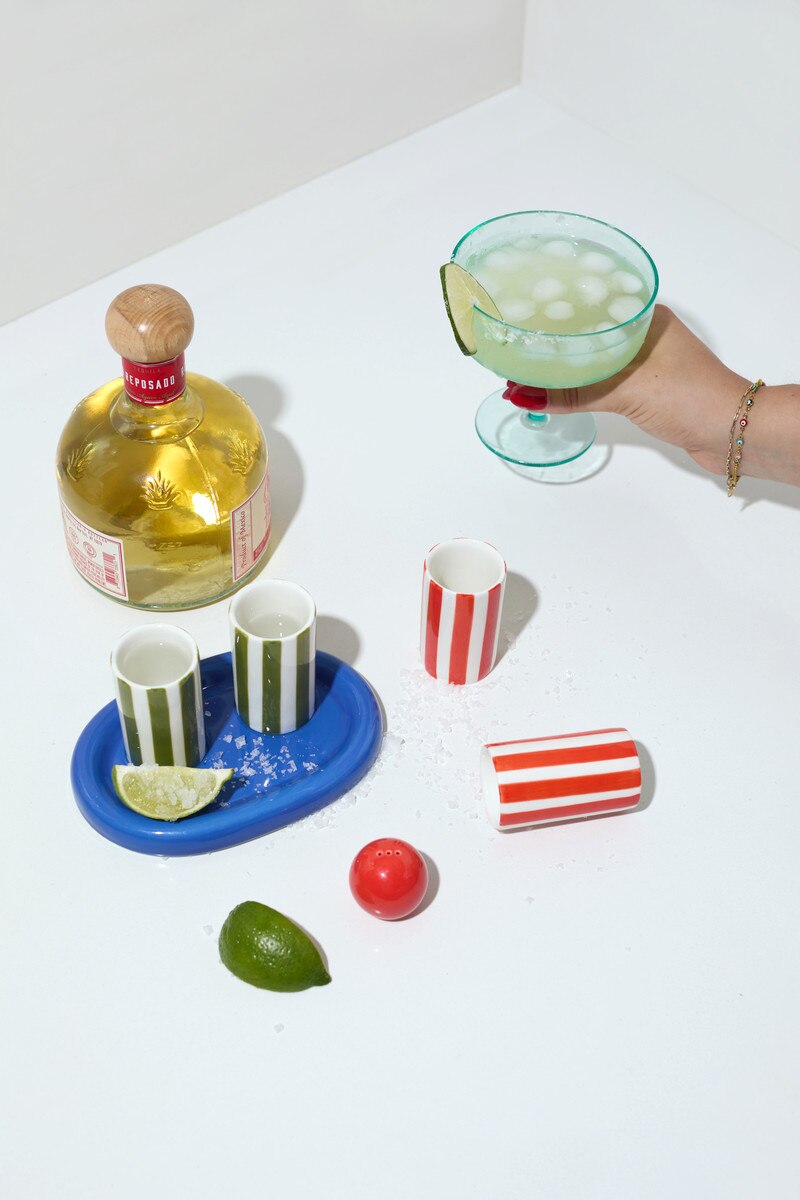 Ceramic Tequila Glass Set | Cobalt & Olive