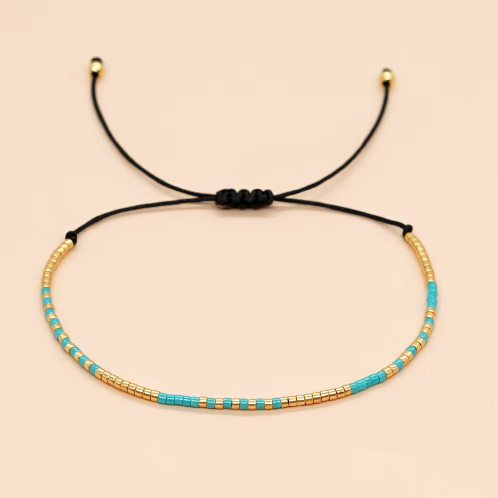 Miyuki Bead Slider Bracelet | Black + Gold Multi