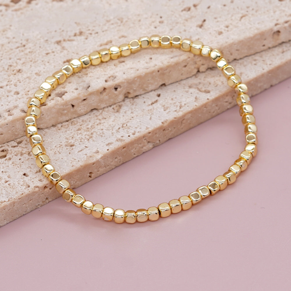 Gold Cube Bead Bracelet | Elastic