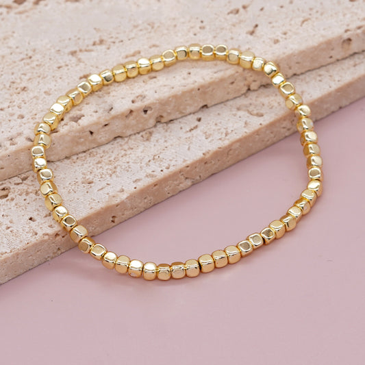 Gold Cube Bead Bracelet | Elastic