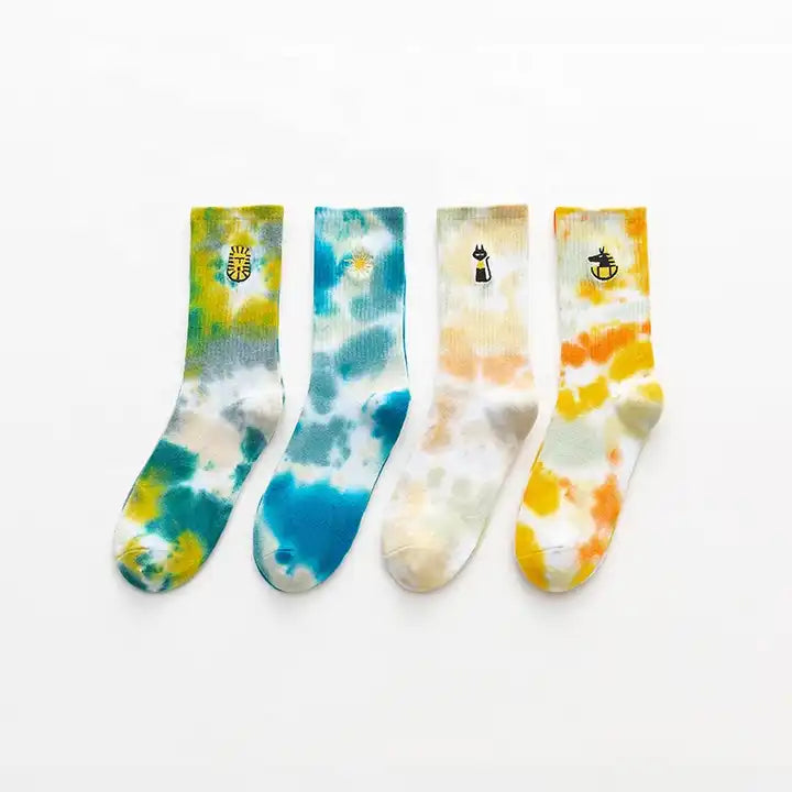 Tie Dye Embroidered Socks | various colours available