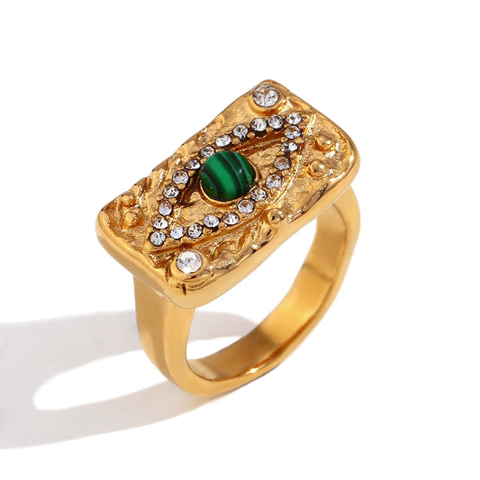 Green Evil Eye Ring | Gold
