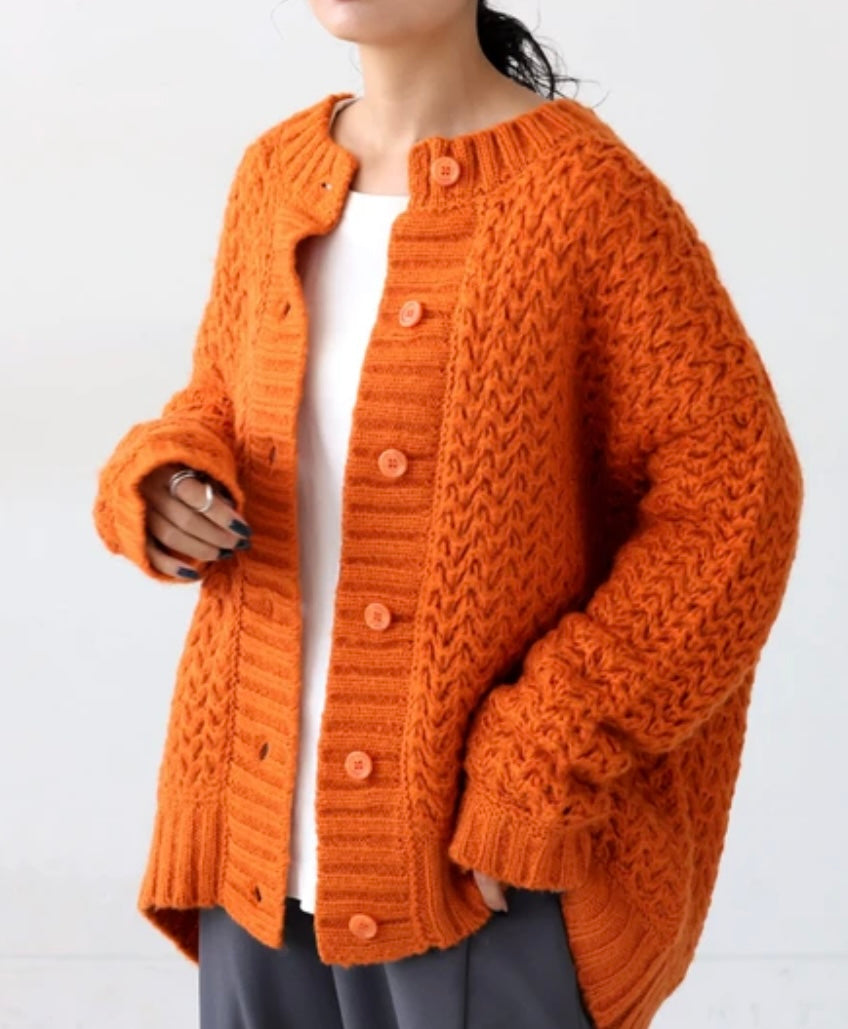 Cableknit Style Chunky Cardigan | Orange