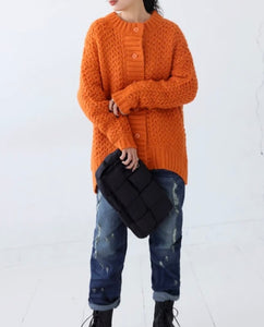 Cableknit Style Chunky Cardigan | Orange