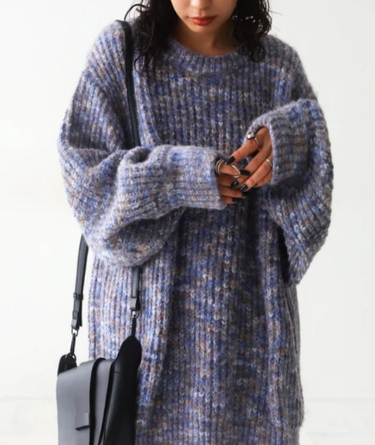 Oversized Speckle Knit Jumper | Blue