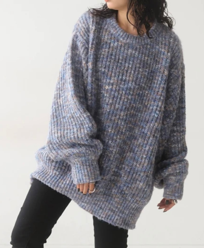 Oversized Speckle Knit Jumper | Blue