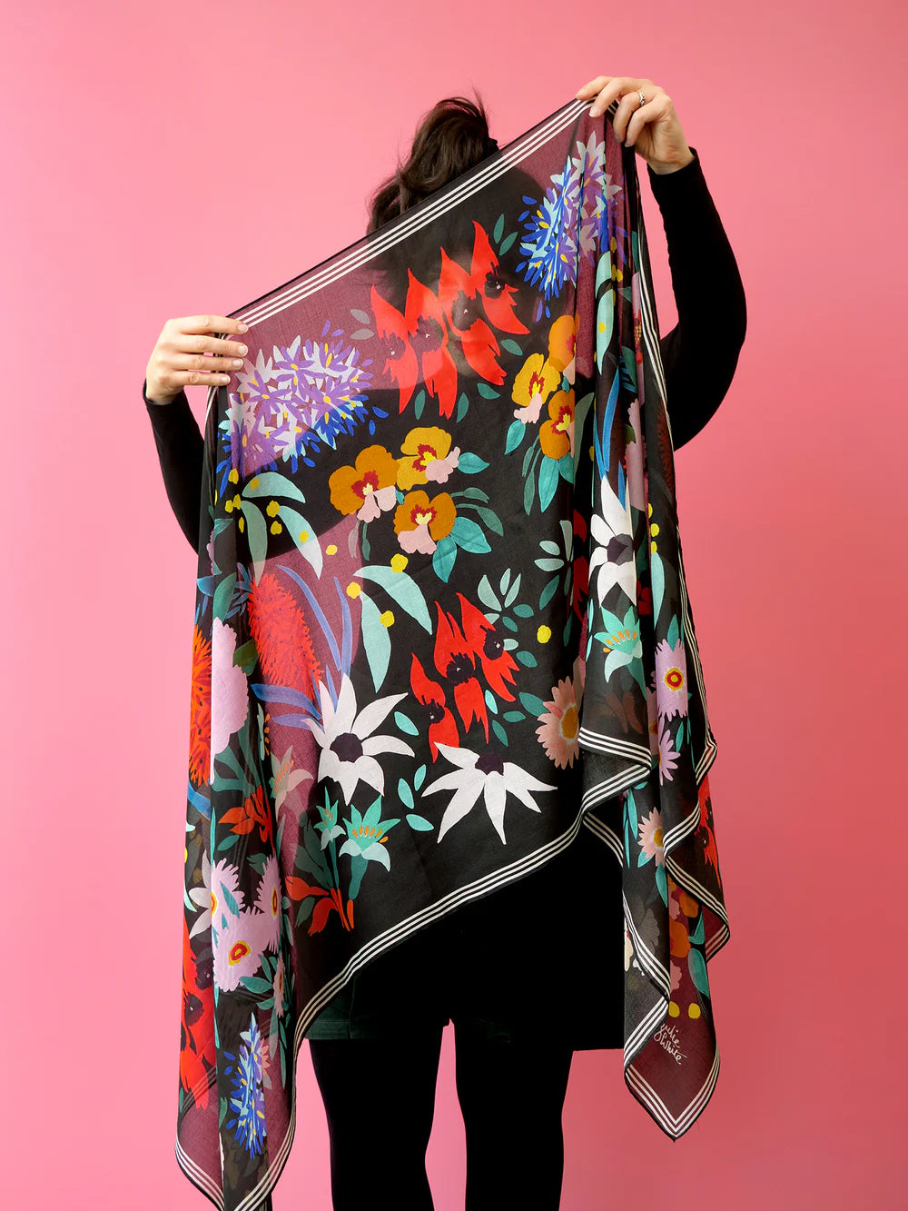 Silk/Modal Scarf | FLOWER DANCE BLACK