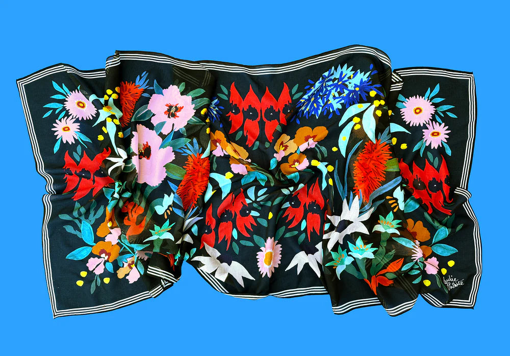 Silk/Modal Scarf | FLOWER DANCE BLACK