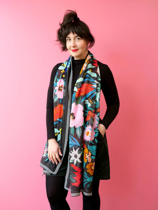 Silk/Modal Scarf | FLOWER DANCE BLACK