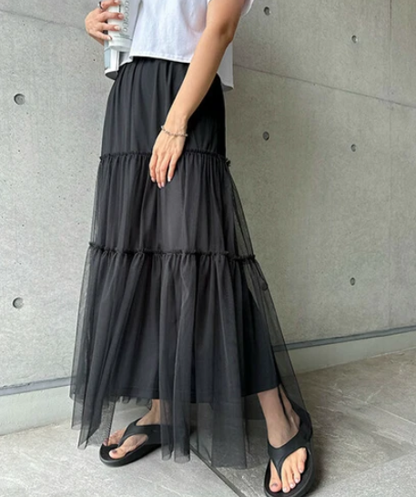 Black Tulle Tiered Skirt