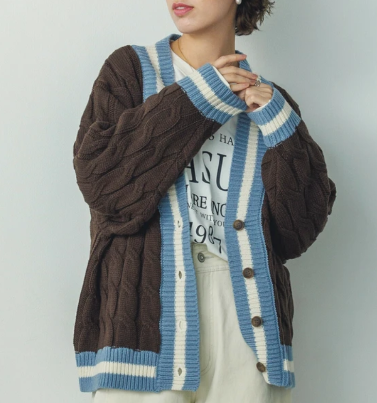 Brown Knit Cable Cardigan