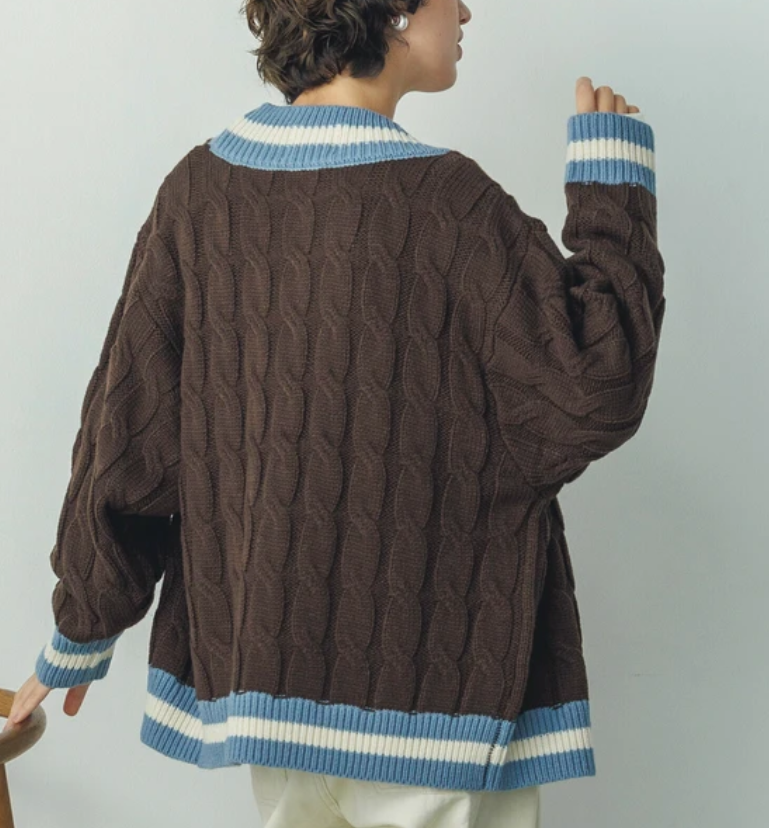 Brown Knit Cable Cardigan